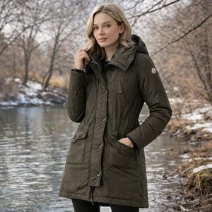 Moncler Down Parka Women's Size 2 Dark Olive Green Hooded Coat DIST